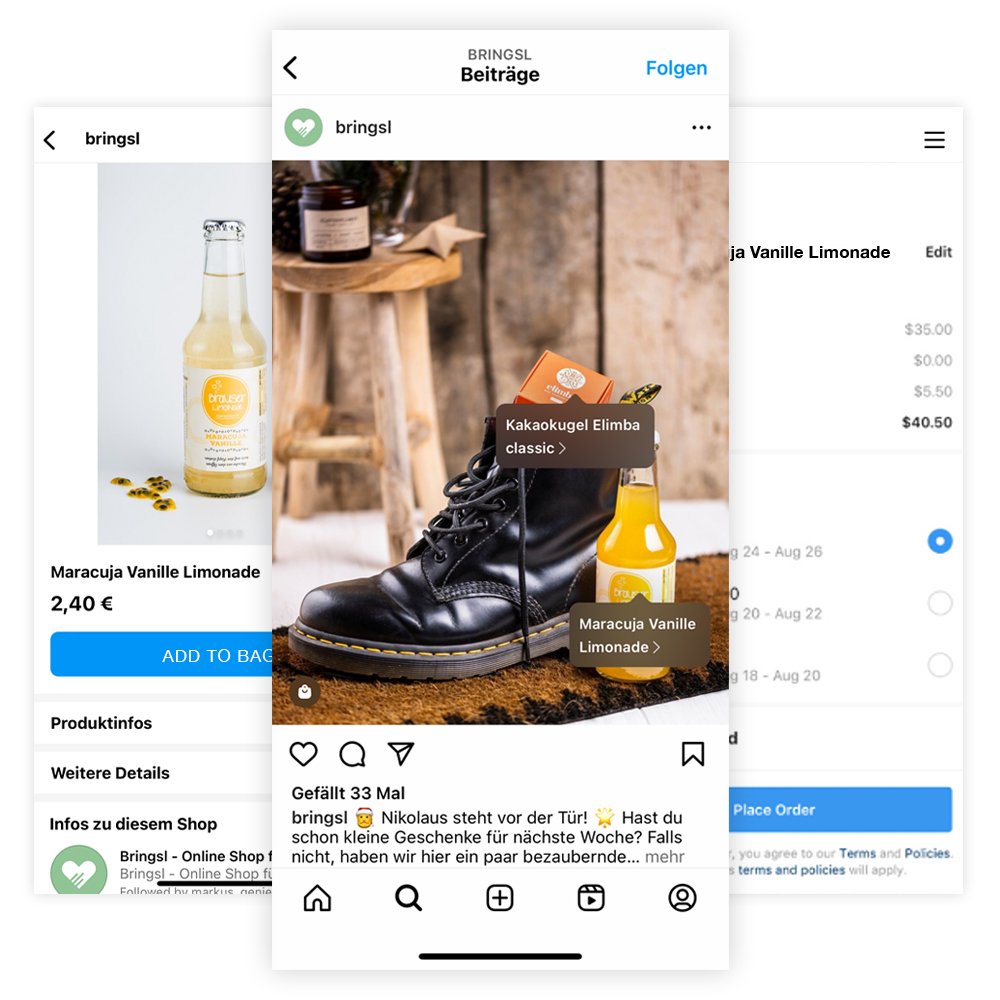 Social commerce moseven: Kauf auslösen. Screenshot social media