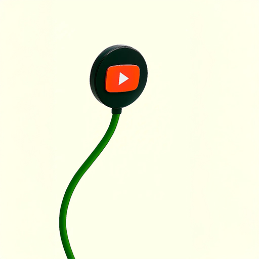 Minimalistische 3D-Illustration des roten YouTube-Logos auf einem anthrazitfarbenen Pin mit geschwungenem, smaragdgrünem Kabel für Social-Media-Marketing von MoSeven